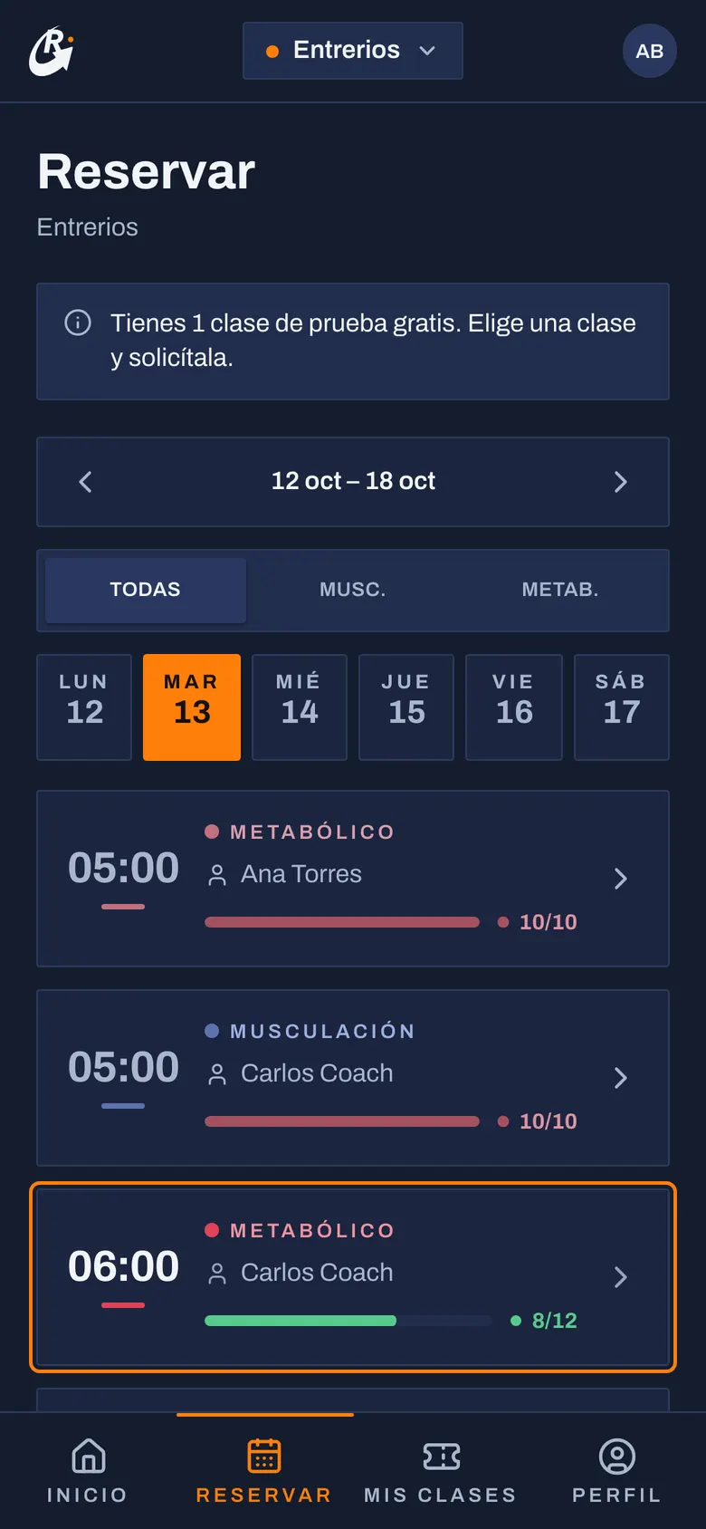 Paso 3: Elige el día y toca tu clase