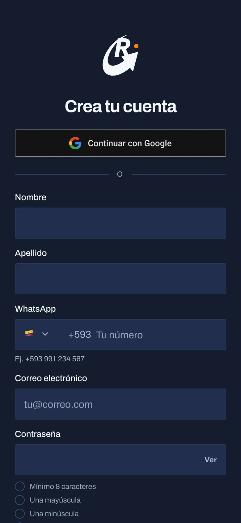 Paso 1: Completa tus datos y tu WhatsApp
