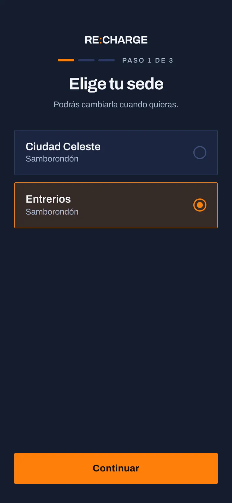 Paso 6: Elige tu sede y completa tus datos