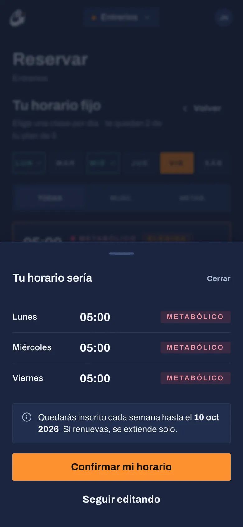 Paso 4: Quedas inscrito cada semana