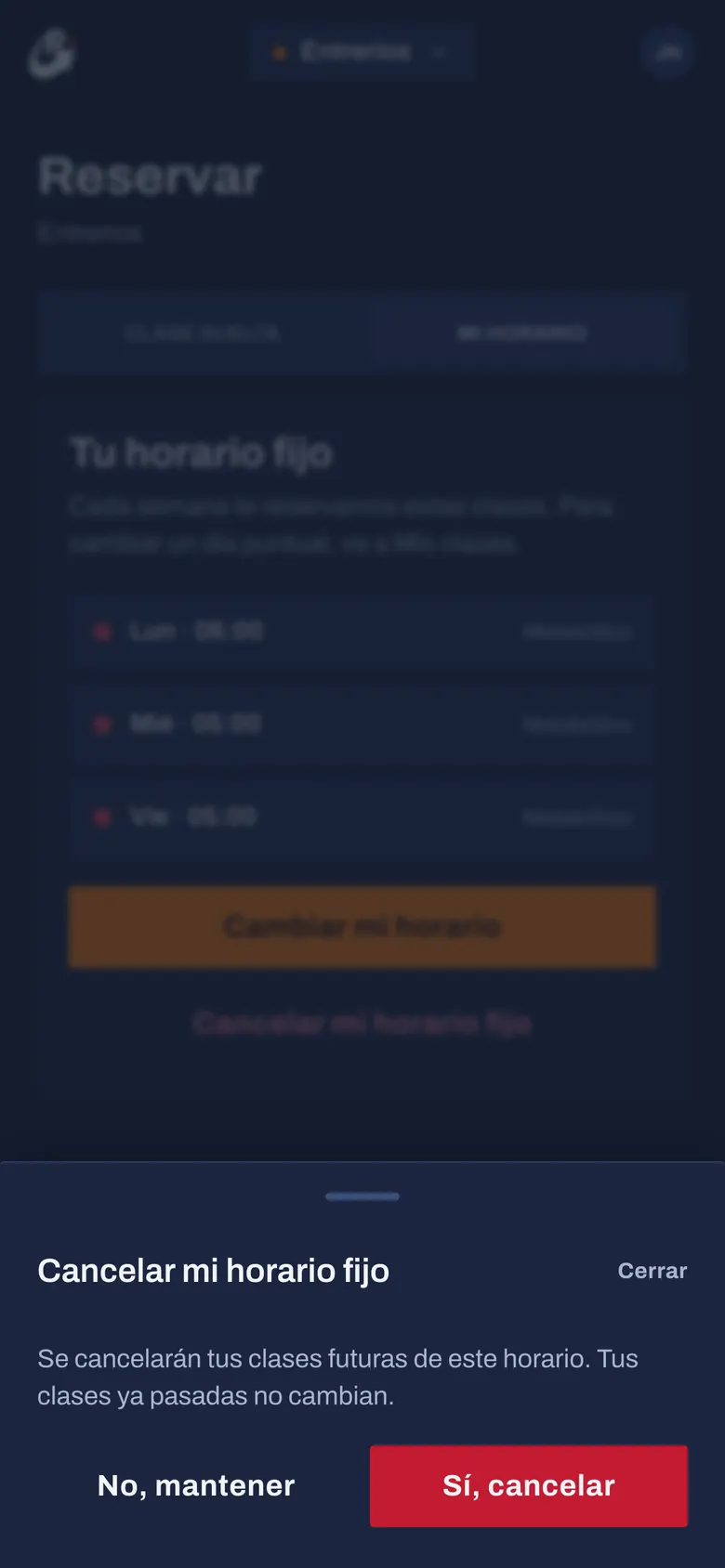 Paso 8: Solo se cancelan tus clases futuras