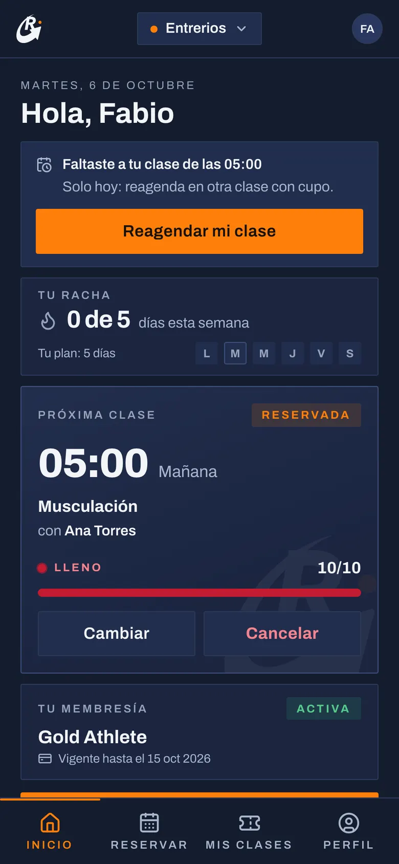 Paso 1: Faltaste y la app te avisa en Inicio