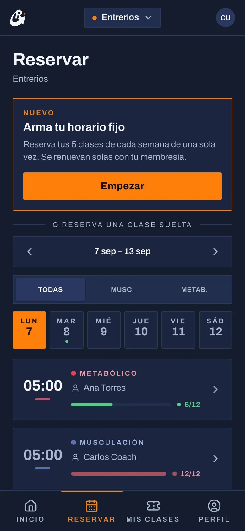 Paso 3: Elige el día y toca la clase